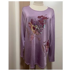 Women's VICTOR COSTA Occasion Top Blouse Size Large Purple Sequins NWT.